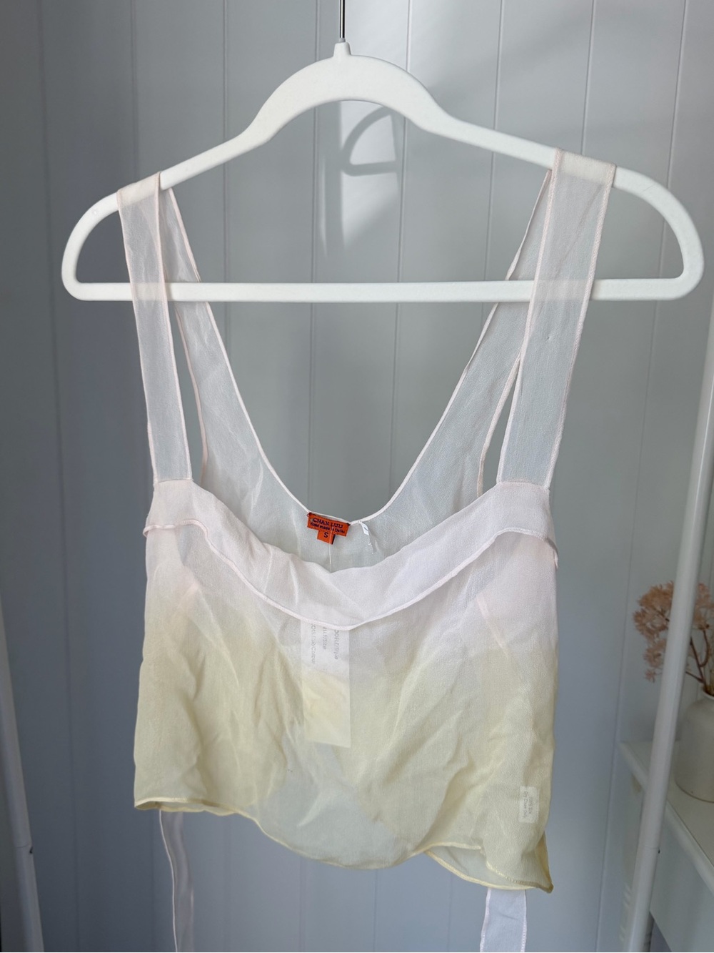 Chan Luu 100% Silk Sheer Pastel Pink and Yellow Ombre Camisole Tie Top Small NWT